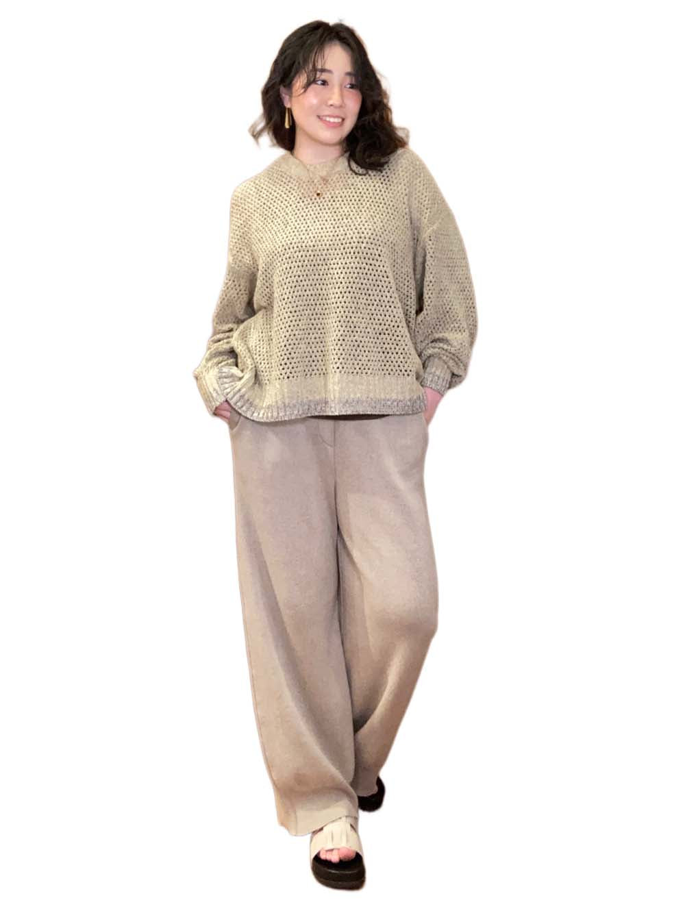 シルク バスケット編みセーター / 杢ライトベージュ