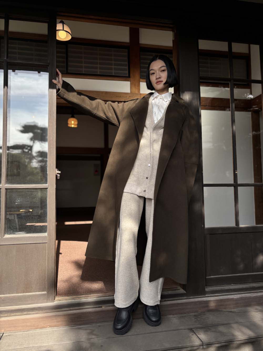 シルク×和紙糸 ストレートパンツ / 杢ベージュ