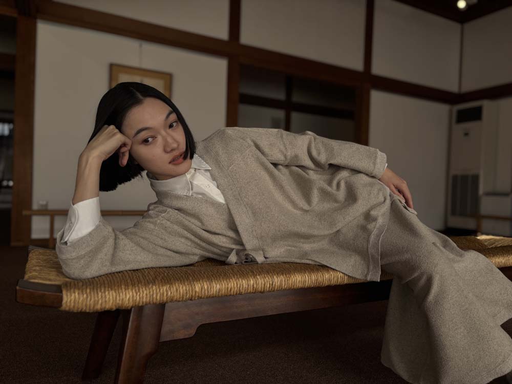 【 UNISEX 】シルク×和紙糸 作務衣上着 / ベージュ