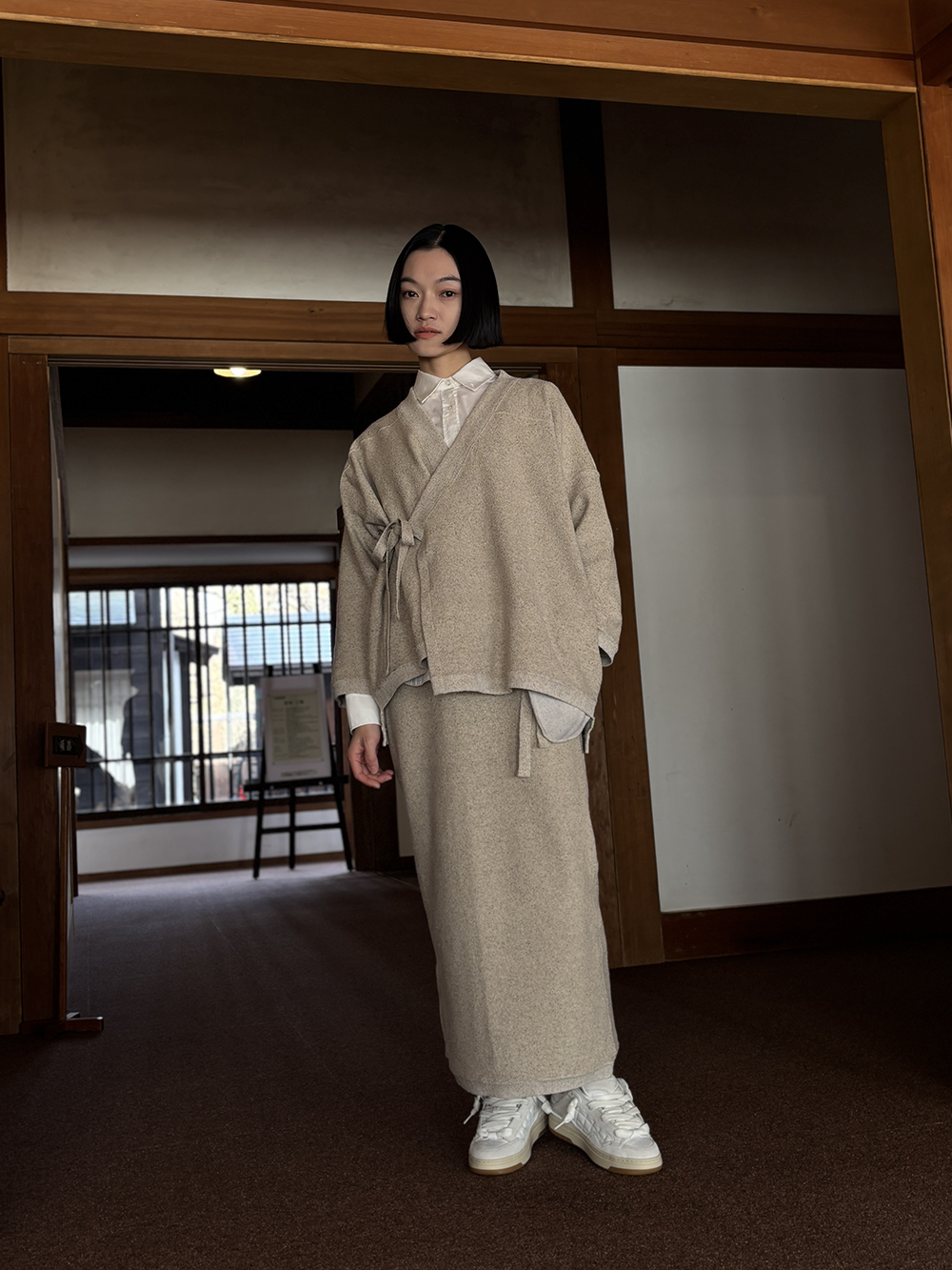 【 UNISEX 】シルク×和紙糸 作務衣上着 / ベージュ