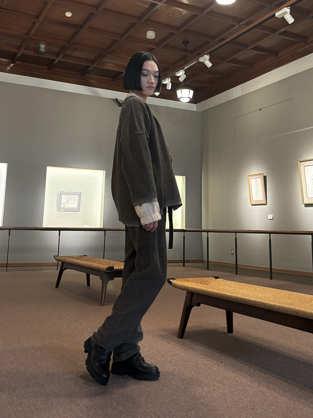 【 UNISEX 】シルク×和紙糸 作務衣上着 / 杢ブラウン
