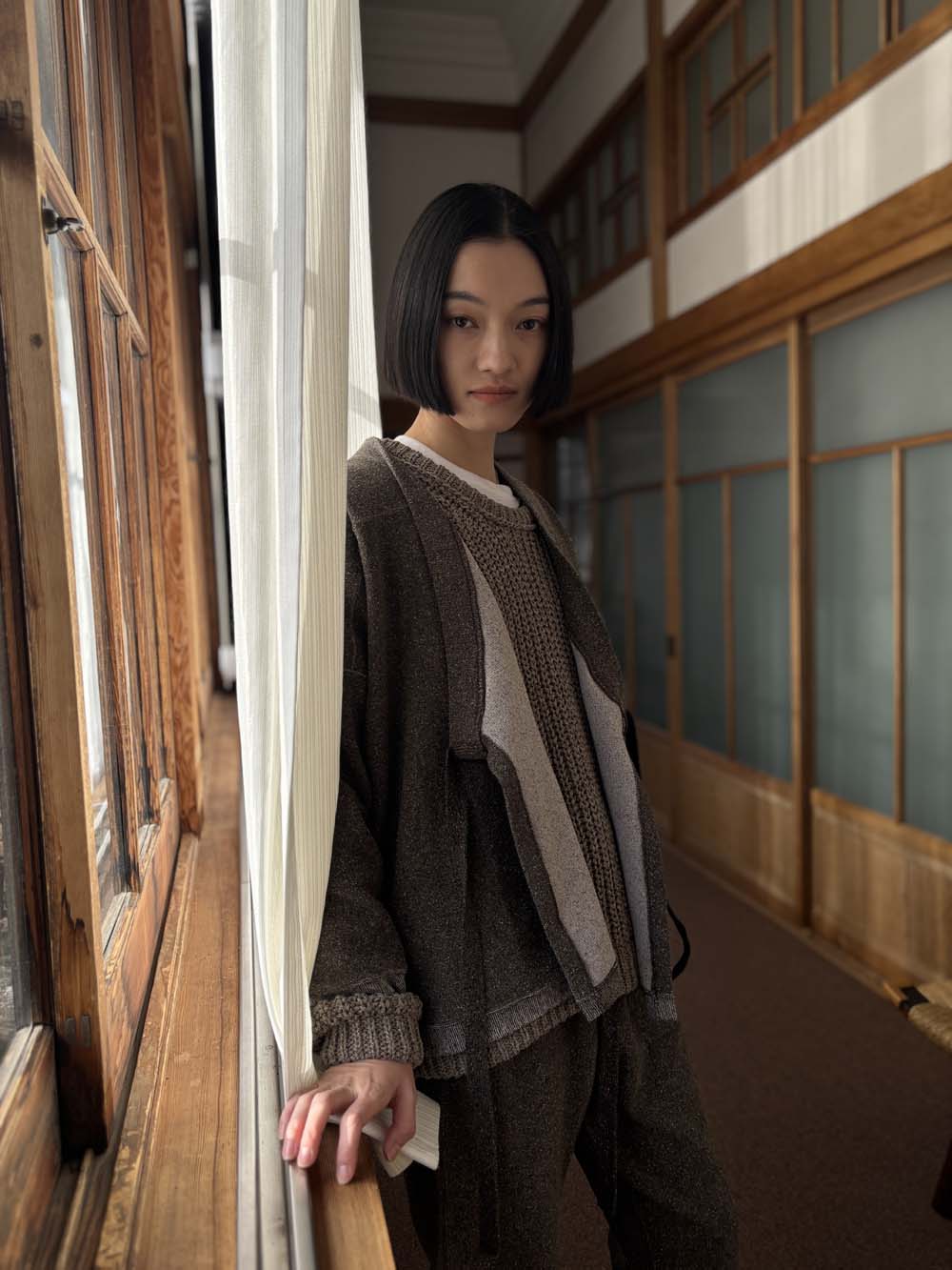 【 UNISEX 】シルク×和紙糸 作務衣上着 / 杢ブラウン