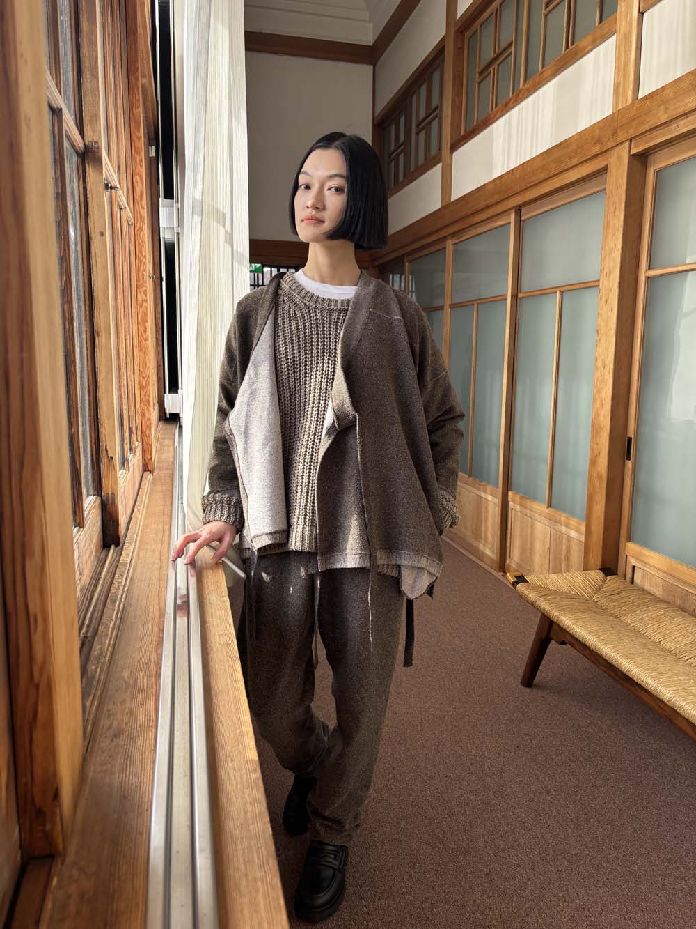 【 UNISEX 】シルク×和紙糸 作務衣上着 / 杢ブラウン