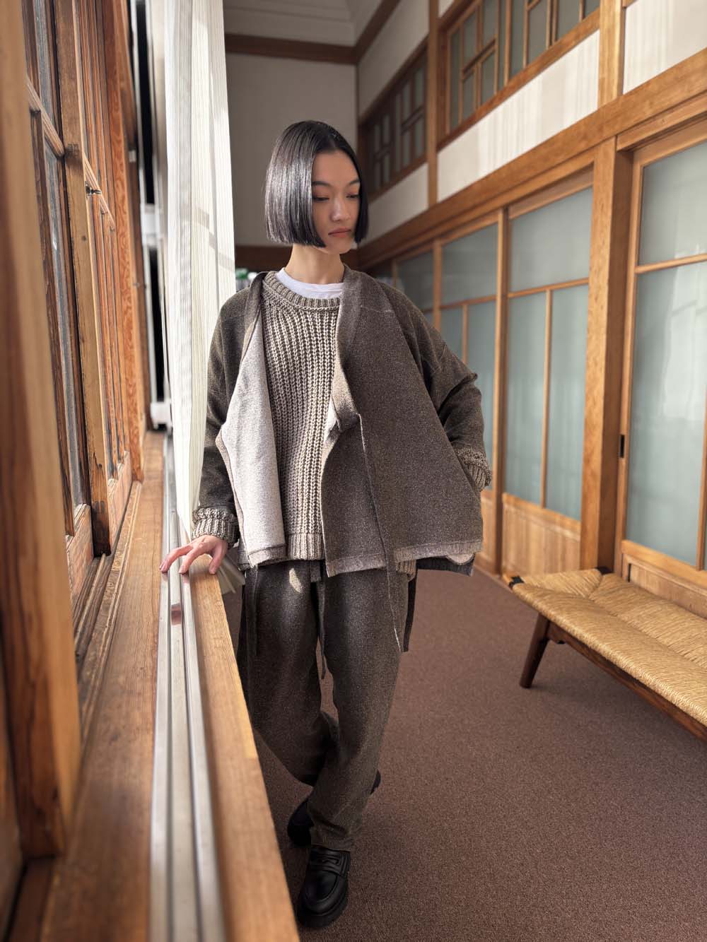 【 UNISEX 】シルク×和紙糸 作務衣上着 / 杢ブラウン