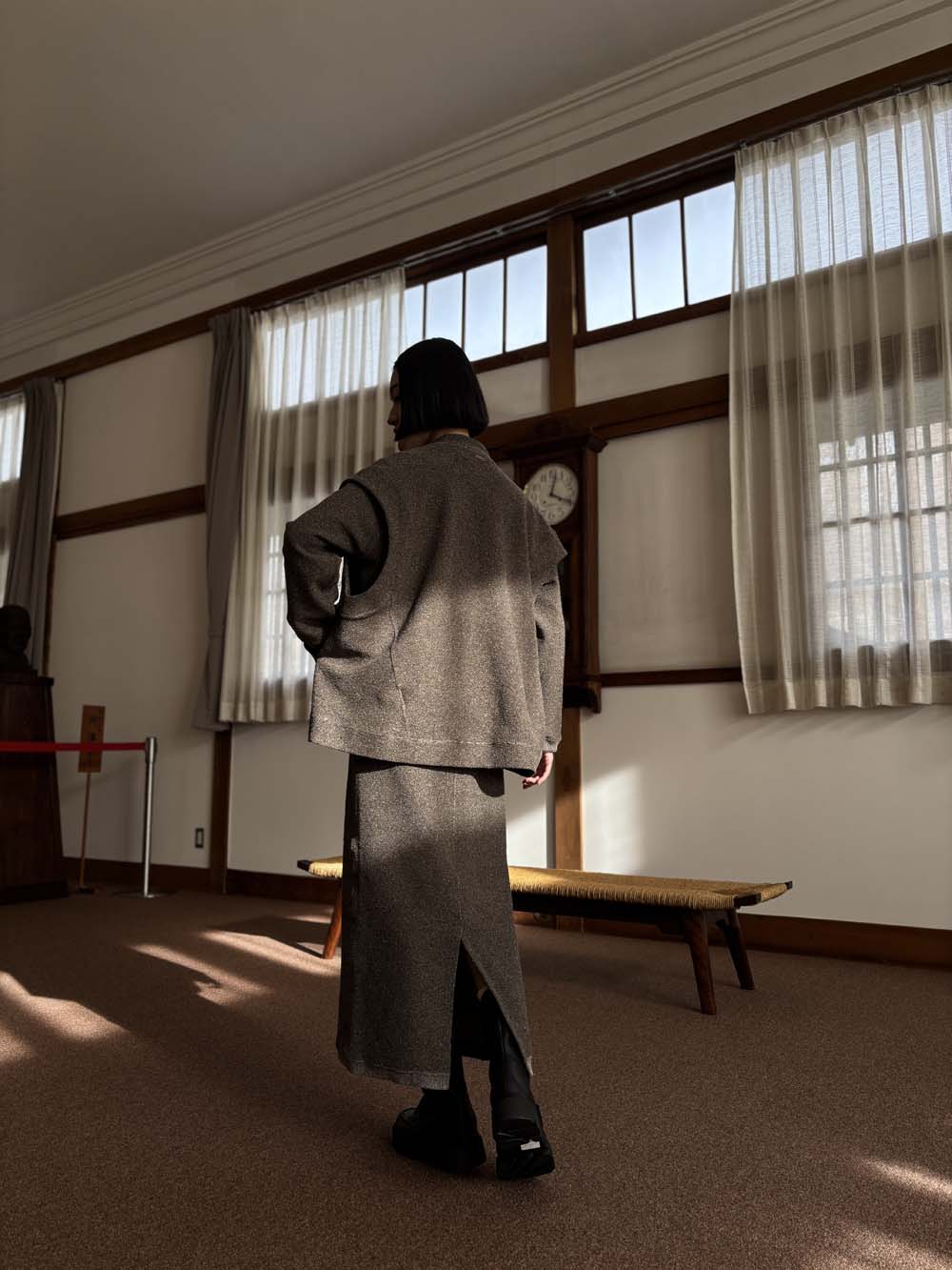 シルク×和紙糸 タイトスカート / 杢ブラウン