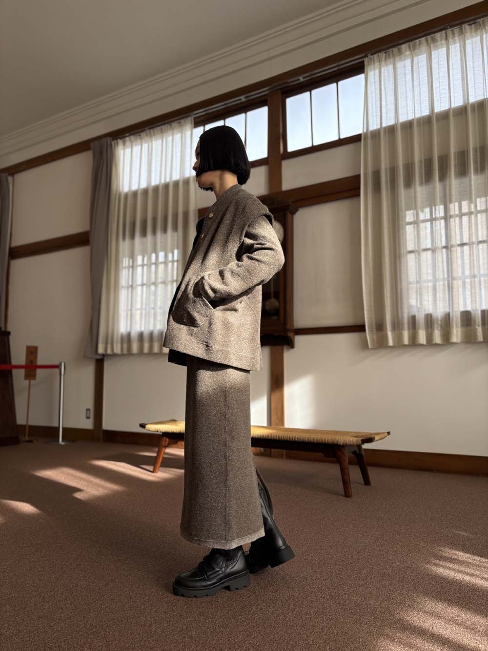 シルク×和紙糸 タイトスカート / 杢ブラウン