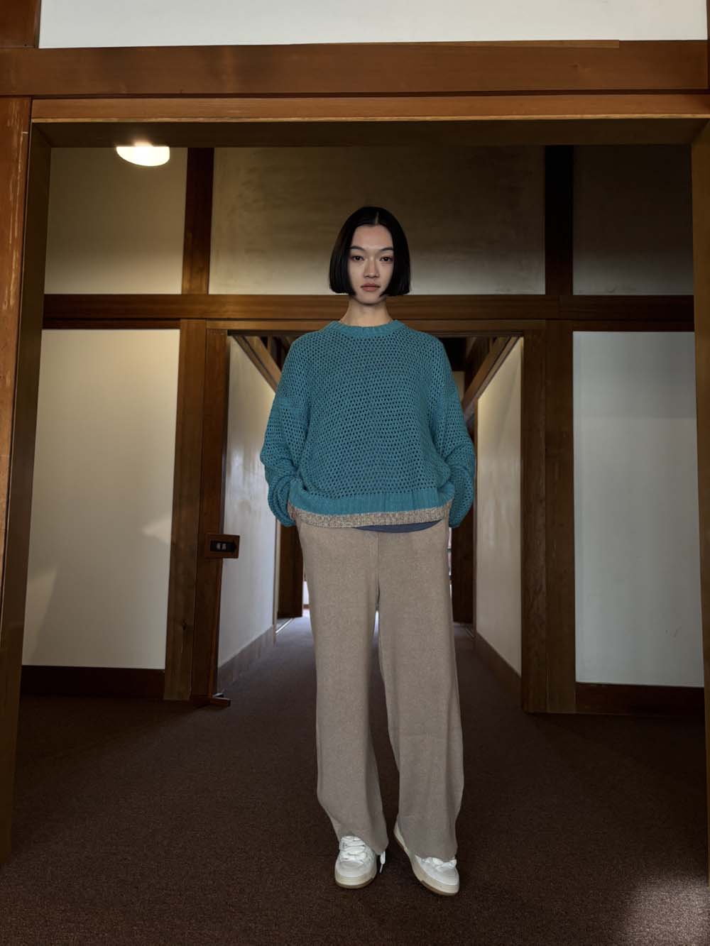 リネンシルク ニットバレルパンツ / パウダーベージュ