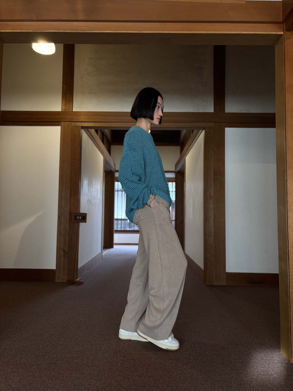 リネンシルク ニットバレルパンツ / パウダーベージュ