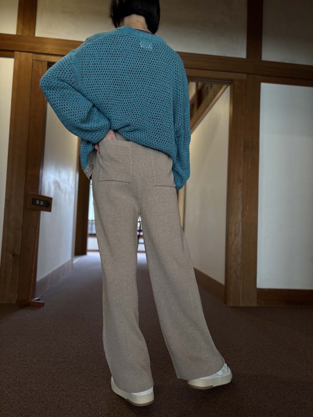 リネンシルク ニットバレルパンツ / パウダーベージュ
