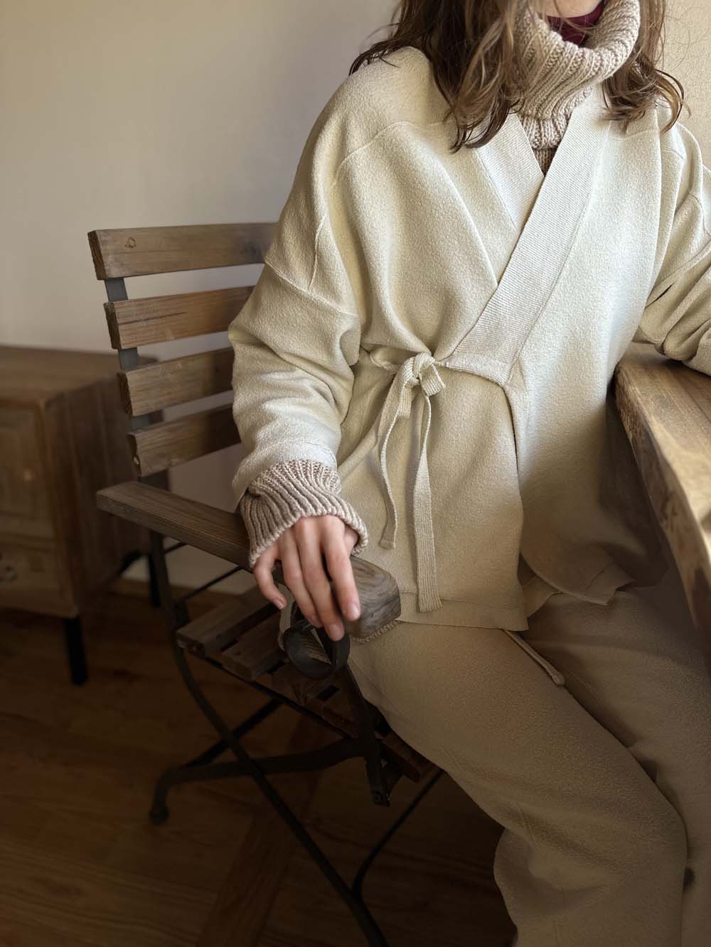 【 UNISEX 】シルク×和紙糸 作務衣上着 / オフホワイト
