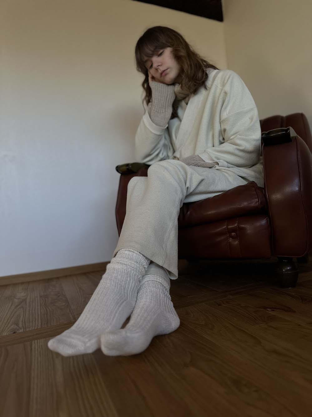 【 UNISEX 】シルク×和紙糸 作務衣上着 / オフホワイト