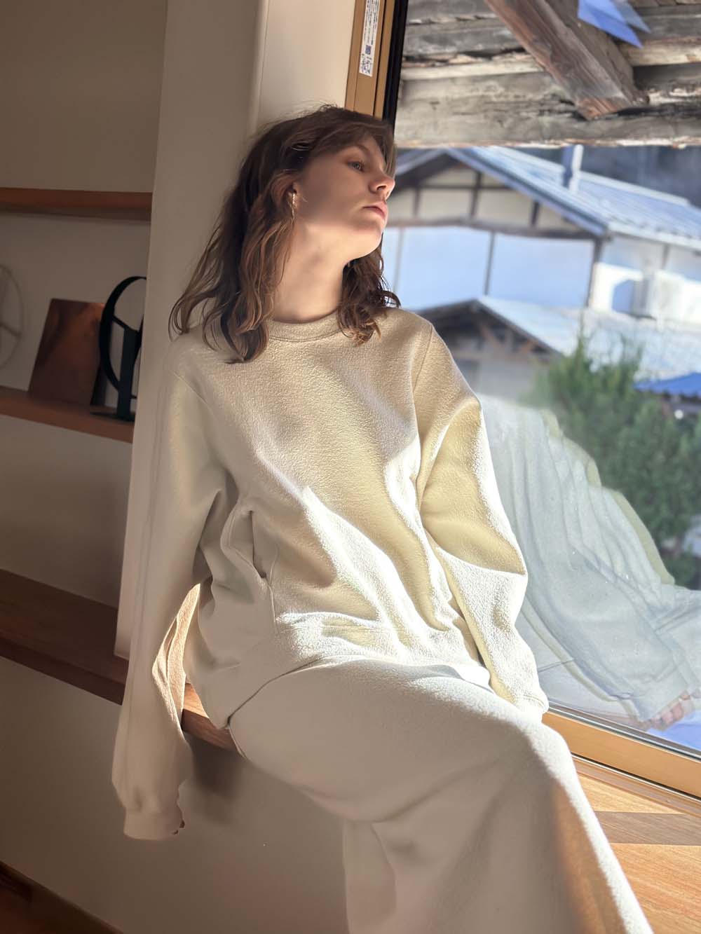 【 UNISEX 】シルク×和紙糸 クルーポケットプルオーバー / オフホワイト
