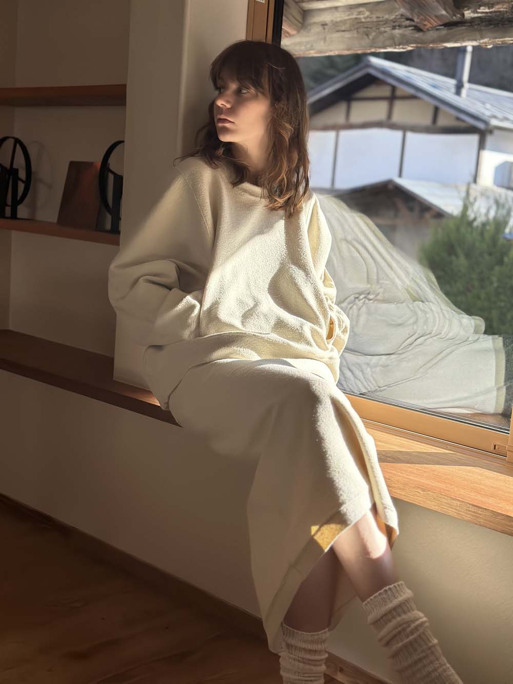 【 UNISEX 】シルク×和紙糸 クルーポケットプルオーバー / オフホワイト