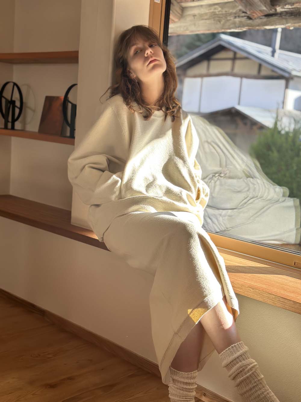 【 UNISEX 】シルク×和紙糸 クルーポケットプルオーバー / オフホワイト