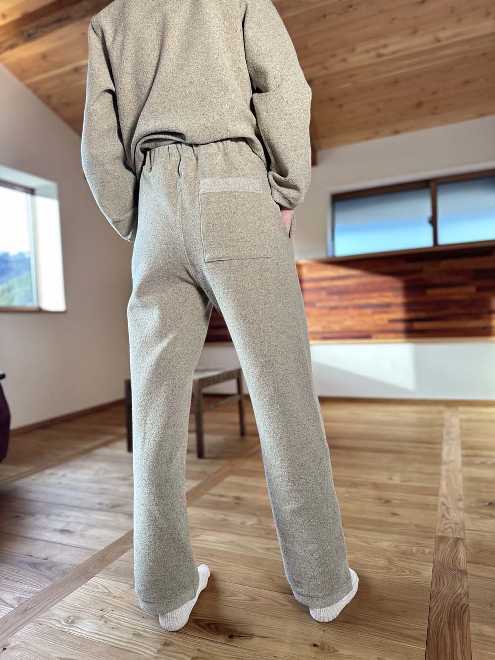 シルク×和紙糸 ストレートパンツ / 杢ベージュ