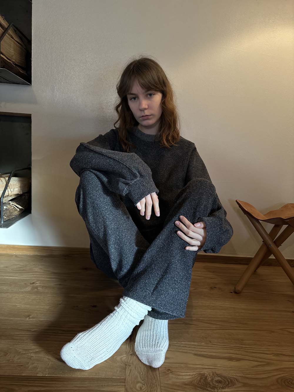 【 UNISEX 】シルク×和紙糸 クルーポケットプルオーバー / 墨黒