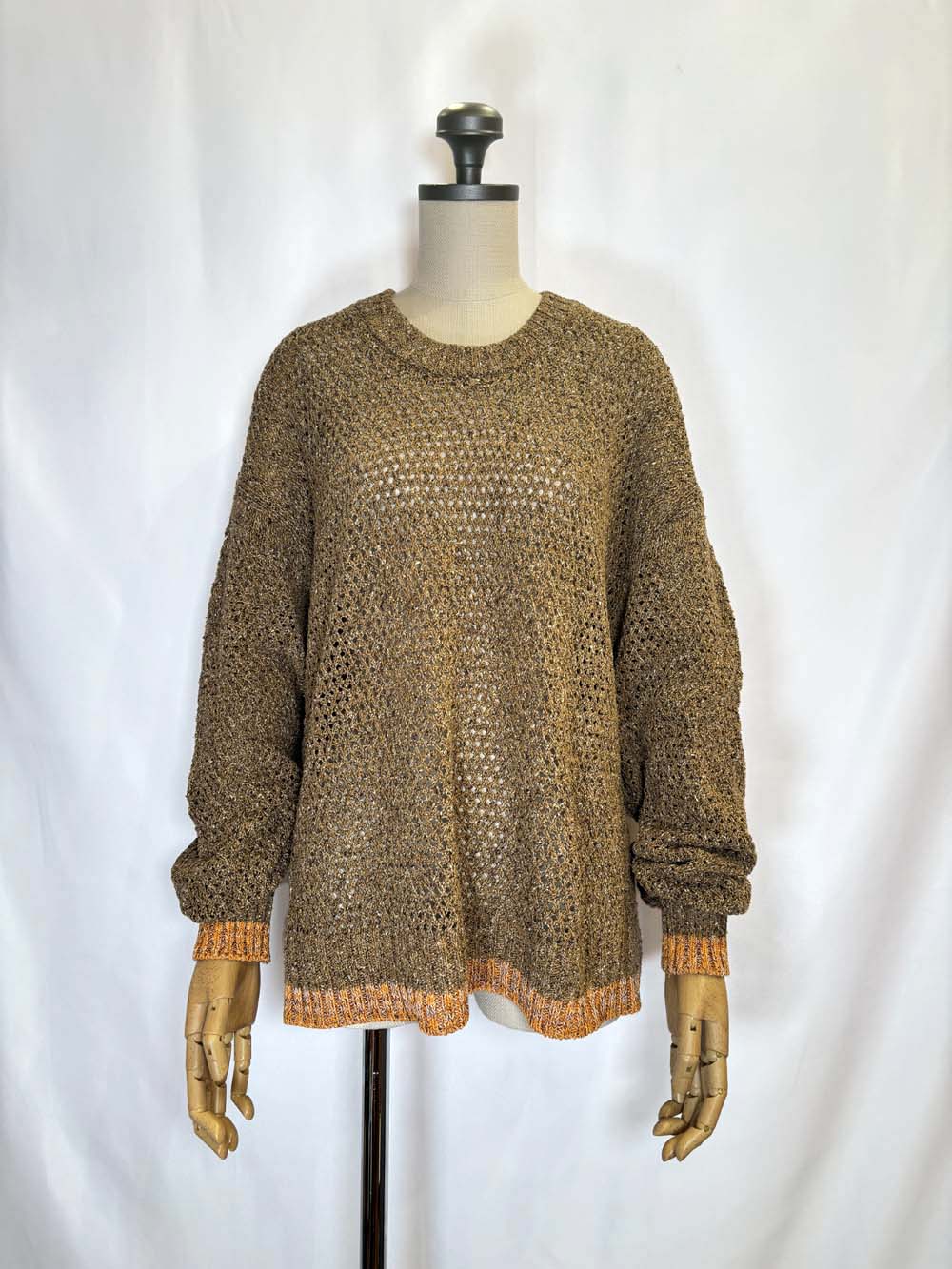 シルク バスケット編みセーター / 杢キャメルブラウン