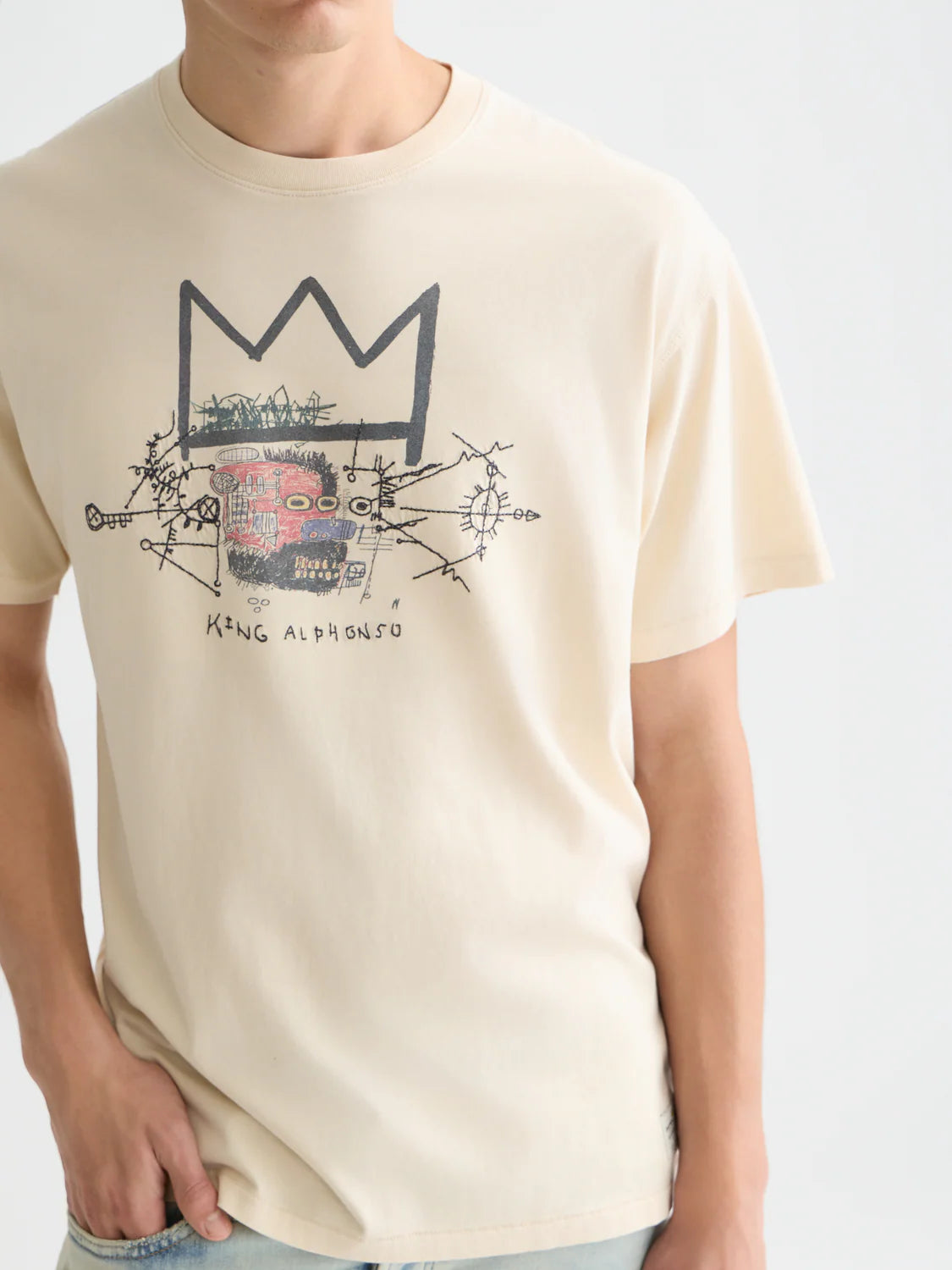 【 SCOTCH＆SODA 】バスキアコラボプリント刺繍Tシャツ / オフホワイト