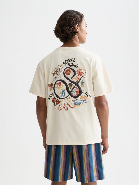 【 SCOTCH＆SODA 】40周年記念刺繍Tシャツ / オフホワイト
