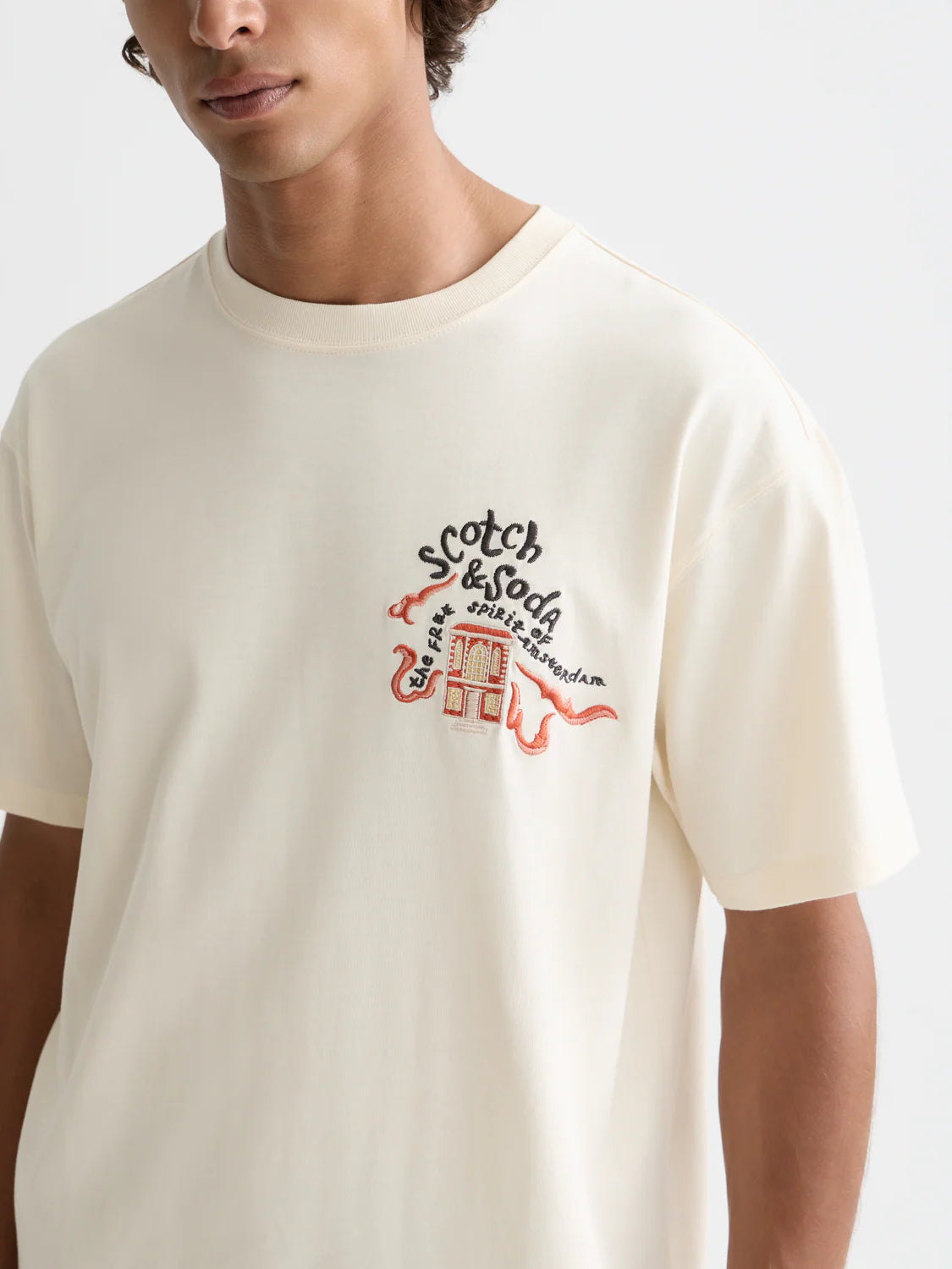 【 SCOTCH＆SODA 】40周年記念刺繍Tシャツ / オフホワイト