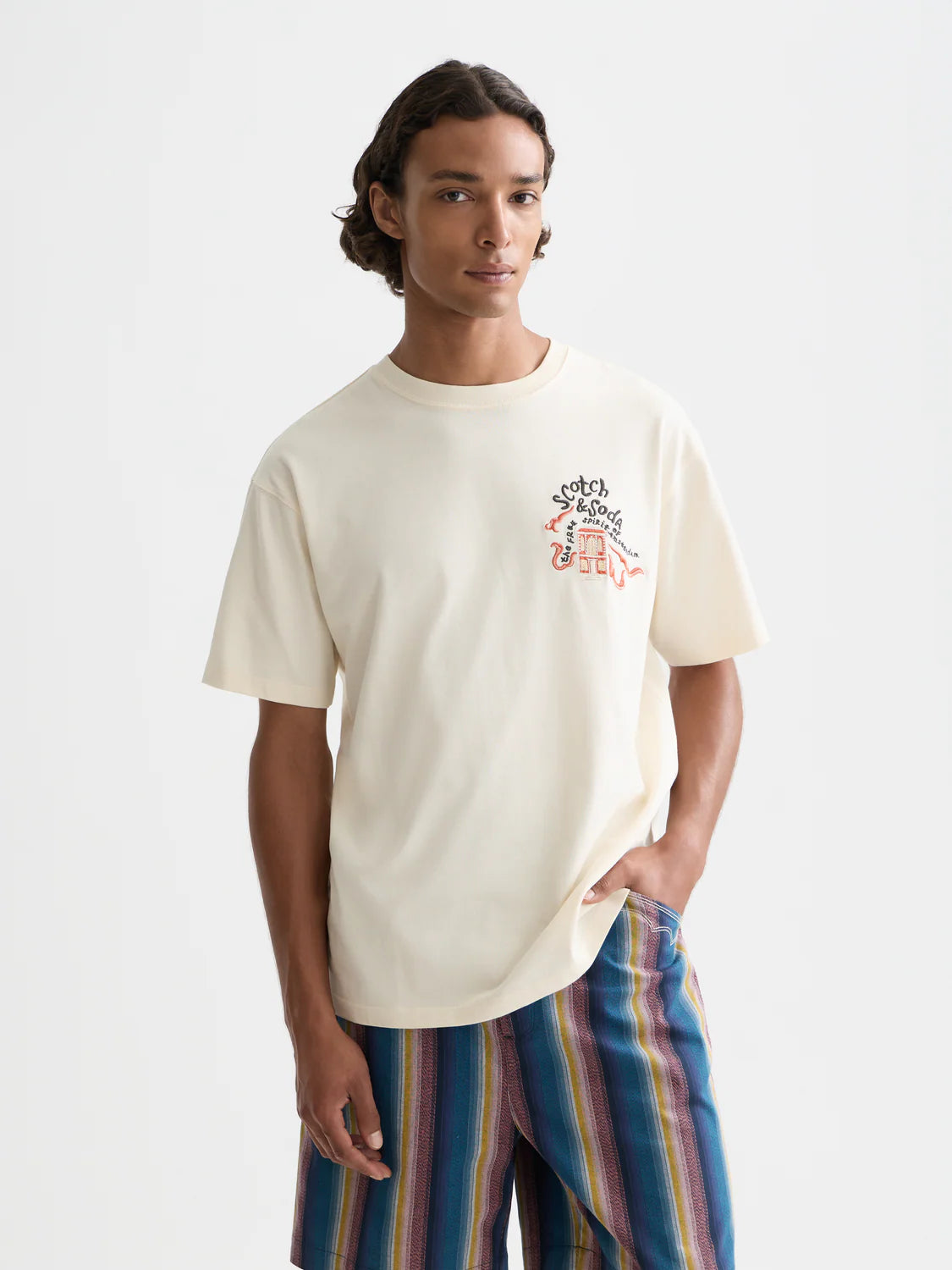 【 SCOTCH＆SODA 】40周年記念刺繍Tシャツ / オフホワイト