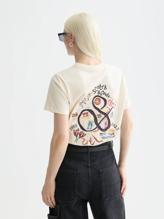 【 SCOTCH＆SODA 】40周年記念刺繍Tシャツ / オフホワイト
