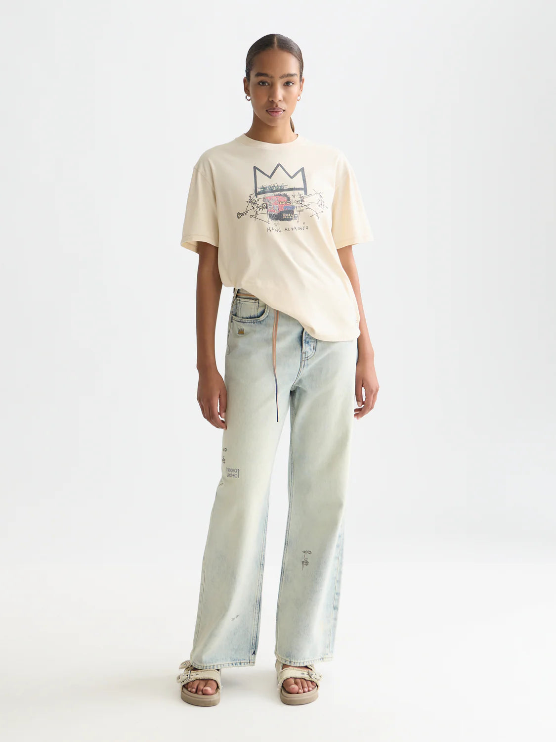 【 SCOTCH＆SODA 】バスキアコラボプリント刺繍Tシャツ / オフホワイト