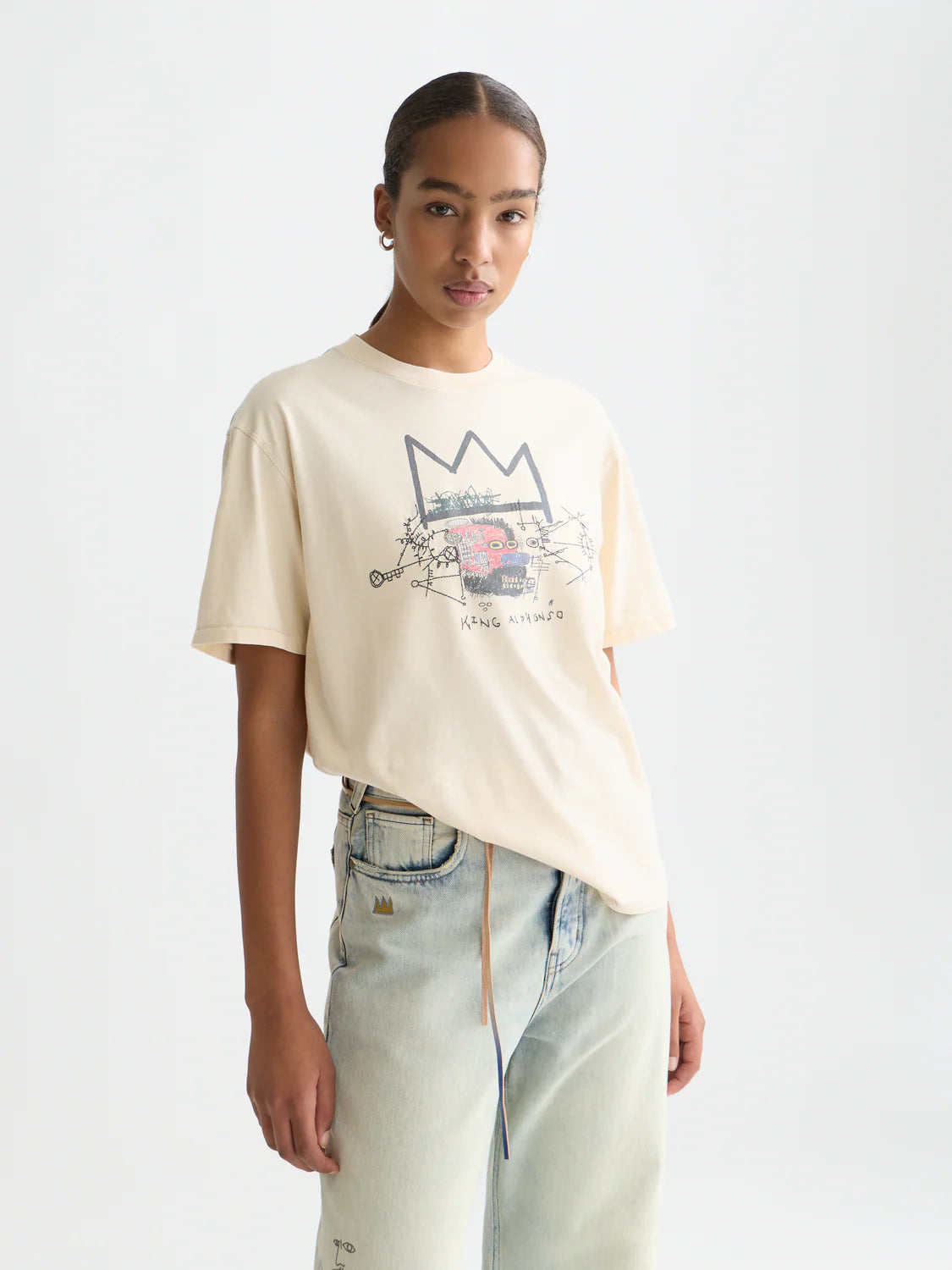 【 SCOTCH＆SODA 】バスキアコラボプリント刺繍Tシャツ / オフホワイト